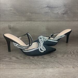 Rhinestone Heels Women's Size 8 Black Heels w/ Bow F02949